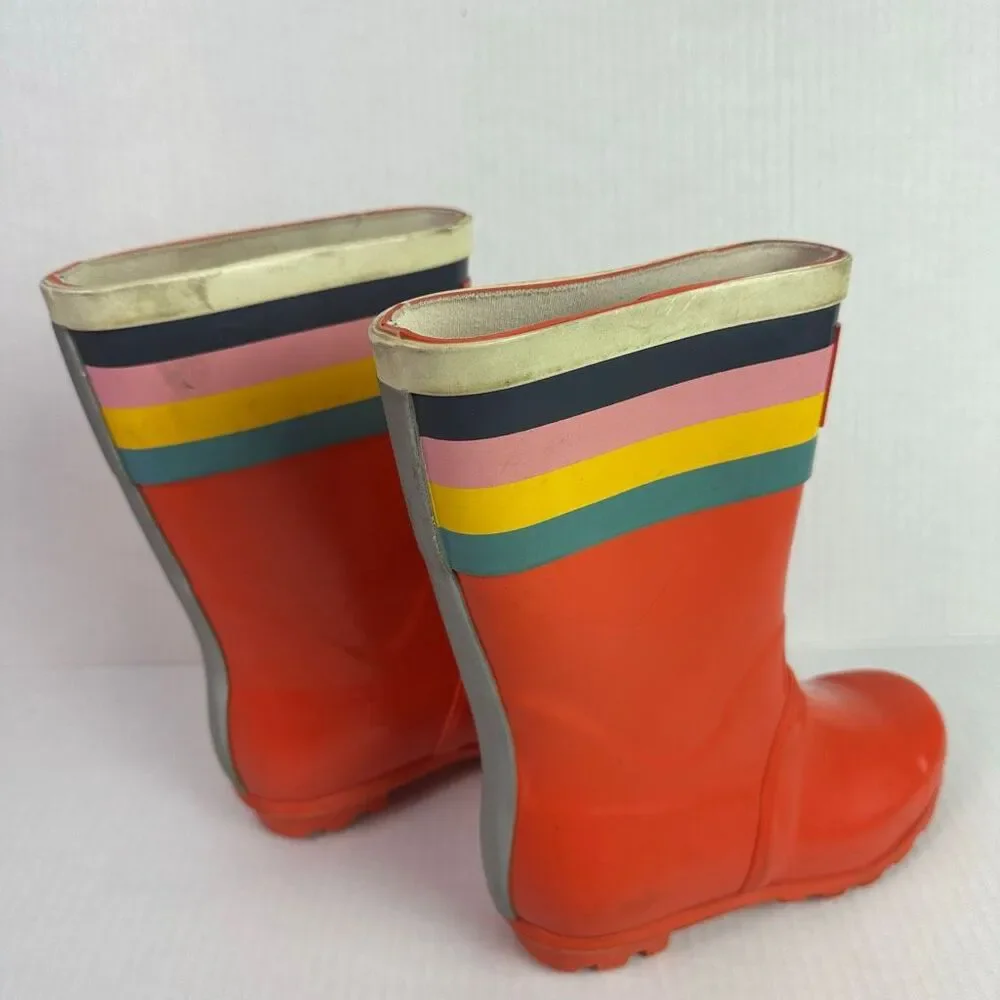 Mini Boden Orange Rain Boots with Multicolor Stripes